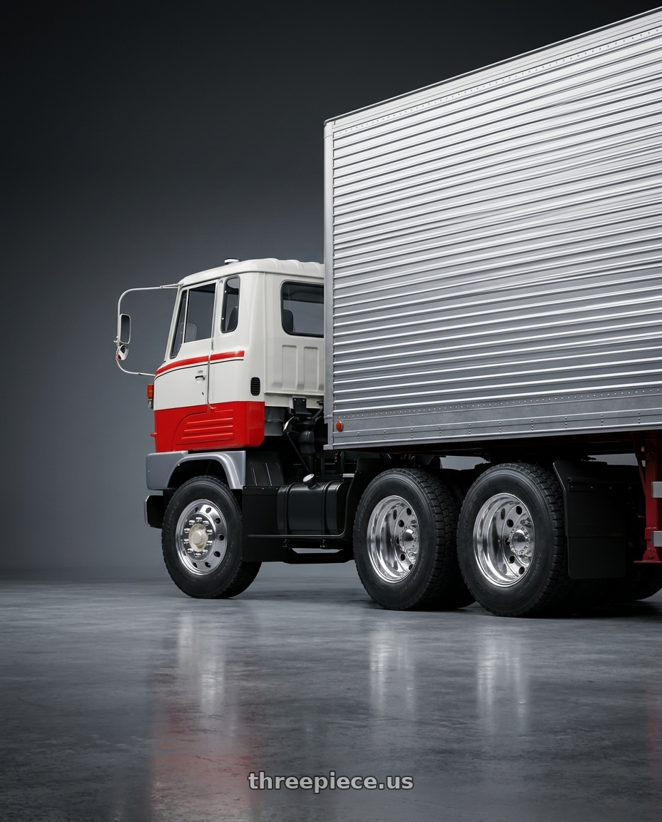 1975 hino hh with ATX AO400 BAJA 10X285.75 22.5X9 +152 POLISHED - FRONT wheels rear three quarter view square tires