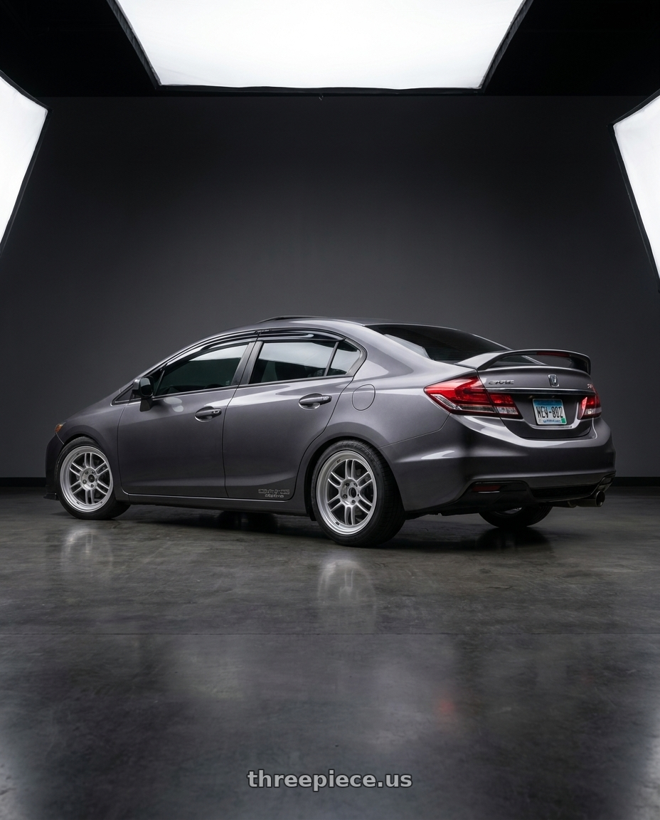 2015 honda civic si four with Enkei RPF1 5x114.3 18x8+35 Silver wheels rear three quarter view square tires