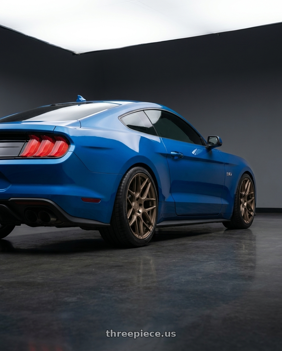 2022 Ford Mustang GT with Aodhan AFF2 5x114.3 19x8.5+35 Matte Bronze wheels rear three quarter view square tires