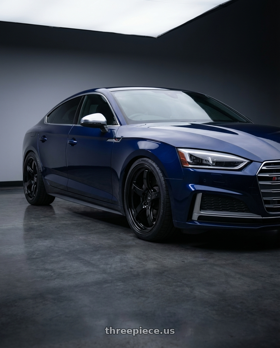 2014 Audi S5 B8 with Gram Lights 57CR 5x112 19x10.5+22 Glossy Black wheels front three quarter view lowered stance