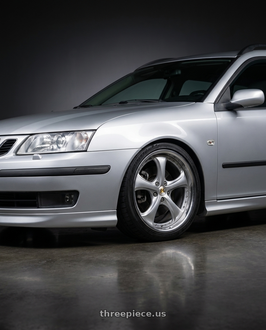 2006 Saab 93 Aero SportCombi with Work Wheels VS-KF 5x110 18x8.5+35 Light Grey Silver L Disk FULL REVERSE wheels