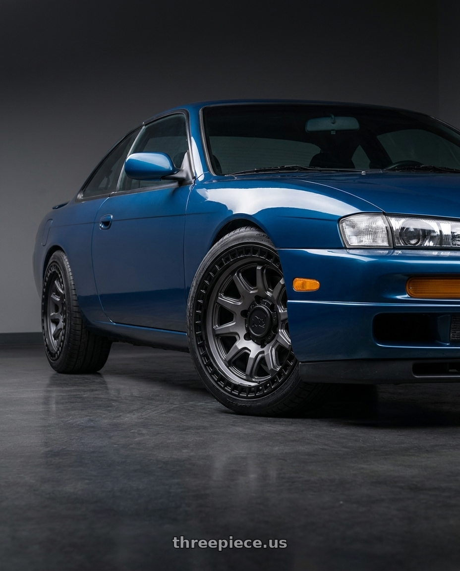 Nissan 240sx 1999 with Black Rhino CALICO 5X127 17X8.5 +34 MATTE GUNMETAL W/ MATTE BLACK LIP wheels