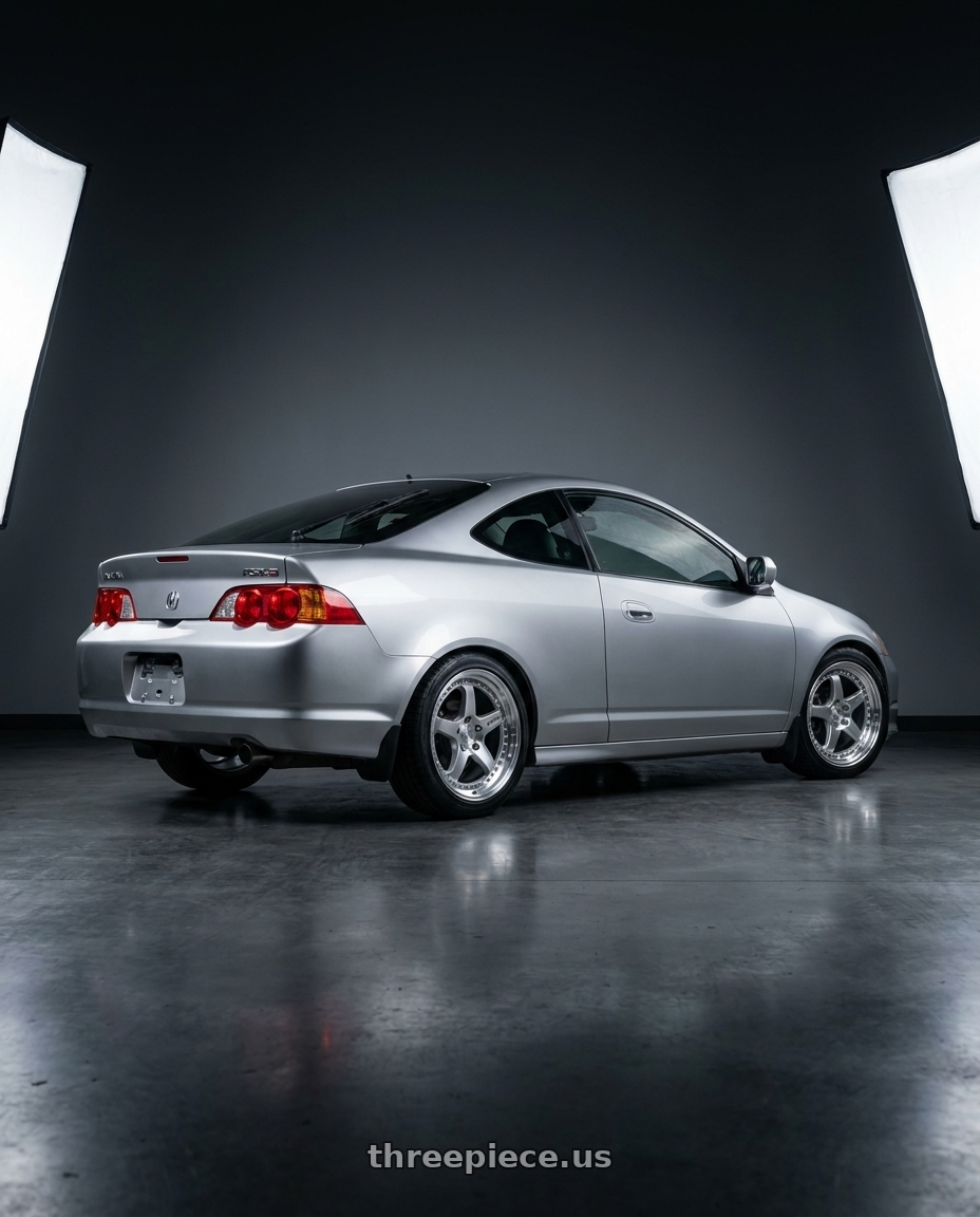 Acura Rsx Type-S 2003 with Aodhan DS09 5x114.3 18x8.5+35 Silver w/Machined Face wheels rear three quarter view square tires