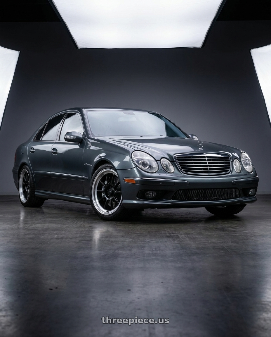 2005 mercedes e55 amg with Konig Countergram 5x112 19x9.5+30 Matte Black / Matte Machined Lip wheels