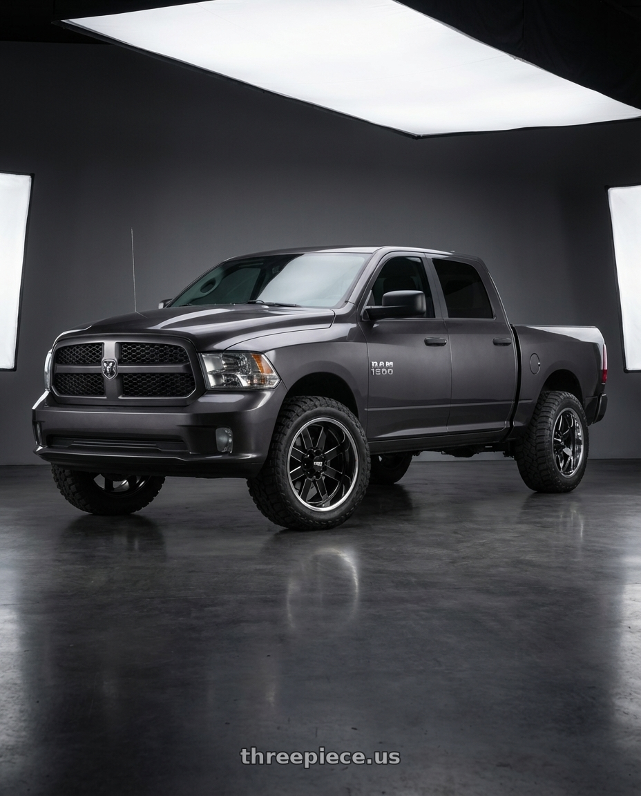 2024 Ram 1500 with Moto Metal MO200 6X139.7 22X12 -44 GLOSS BLACK MILLED CENTER CHROME LIP wheels