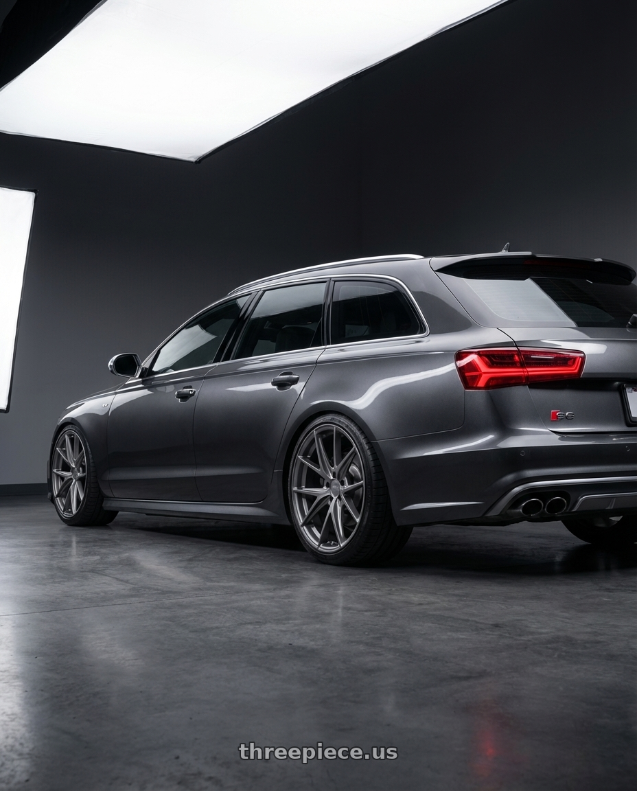 2016 Audi S6 C7 with Niche 1PC M116 MISANO 5X112 20X10.5 +27 MATTE GUN METAL wheels rear three quarter view square tires