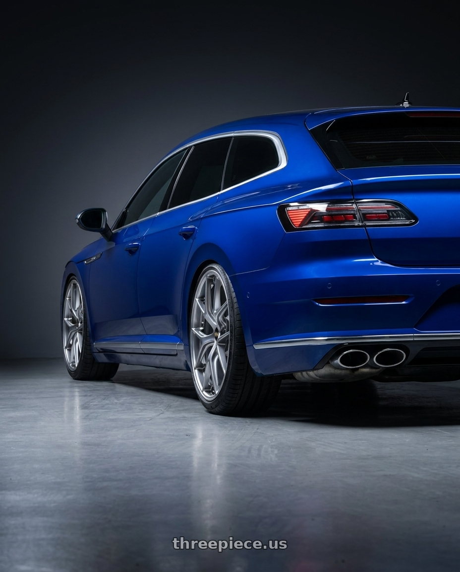 2023 Vw Arteon shooting brake with BBS RI-S 5x112 20x9.0+34 Diamond Silver wheels rear three quarter view extreme stretch tires