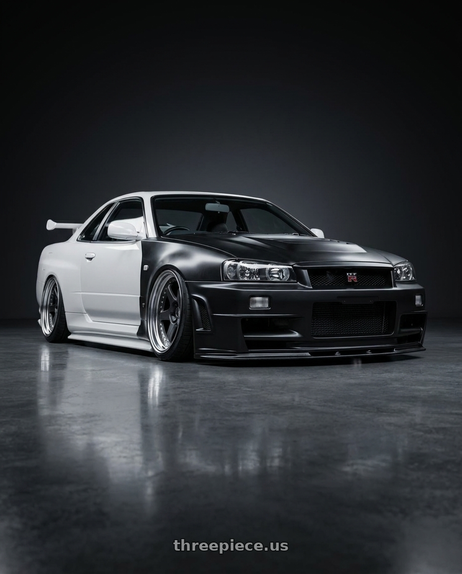 2002 Nissan Skyline R34 GTR with Work Meister L1 3P 5x114.3 18x16-36 R Disk Matte Gunmetal wheels