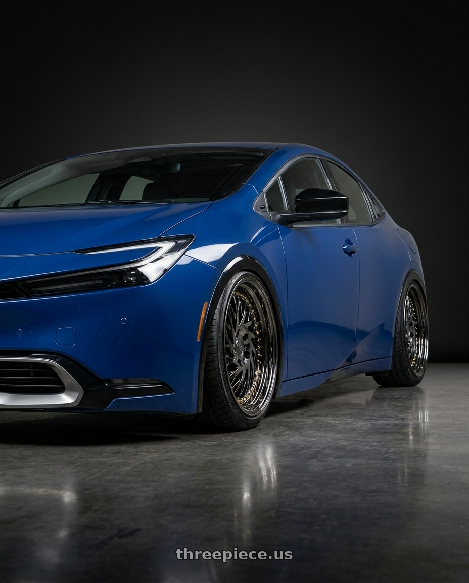 2024 Prius prime xse with Aodhan DS03 5x114.3 18x9.5 +30 Black Vacuum w/ Gold Rivets wheels