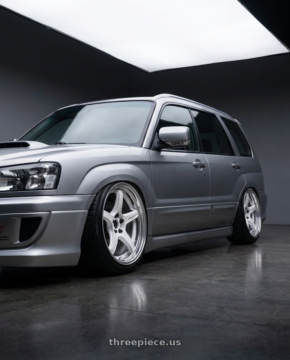 2004 Subaru Forester XT with Work T5R 2P 5x100 18x9.5 +38 WHITE wheels