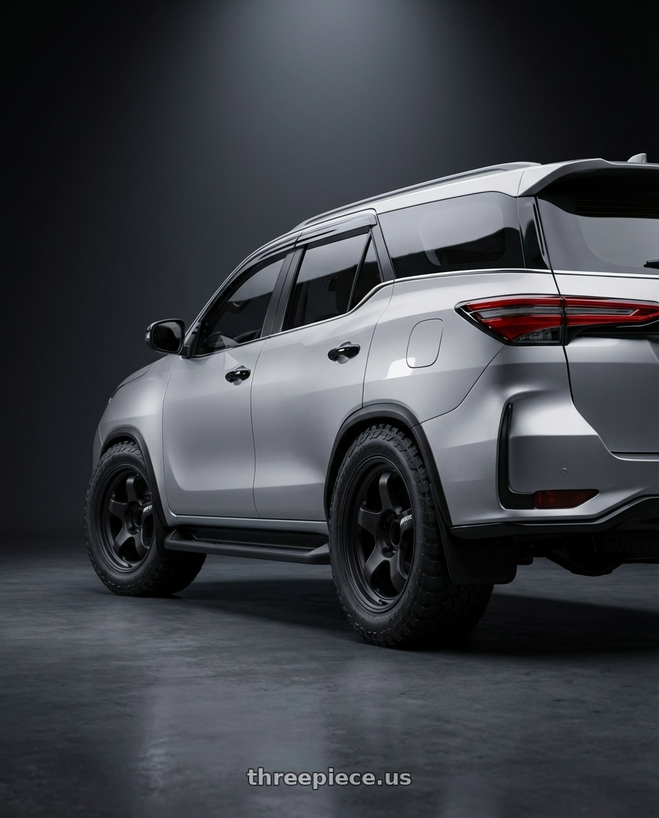2022 Toyota Fortuner with WORK Meister S1 SUV 6x139.7 18x9+18 Matte Black wheels rear three quarter view meaty tires