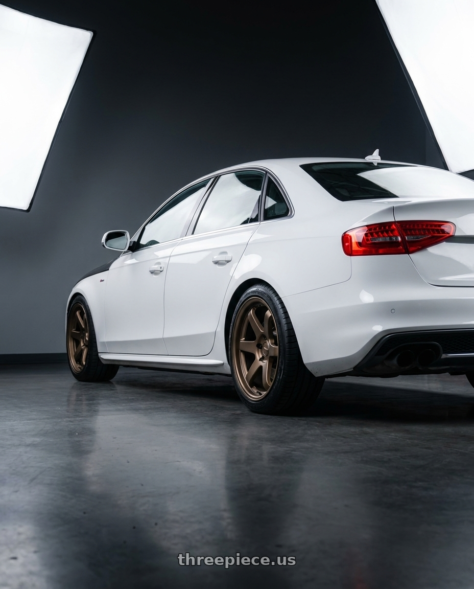 2014 Audi a4 Quattro with Kansei K11B Tandem 5X120 18x9 35 Bronze wheels rear three quarter view square tires