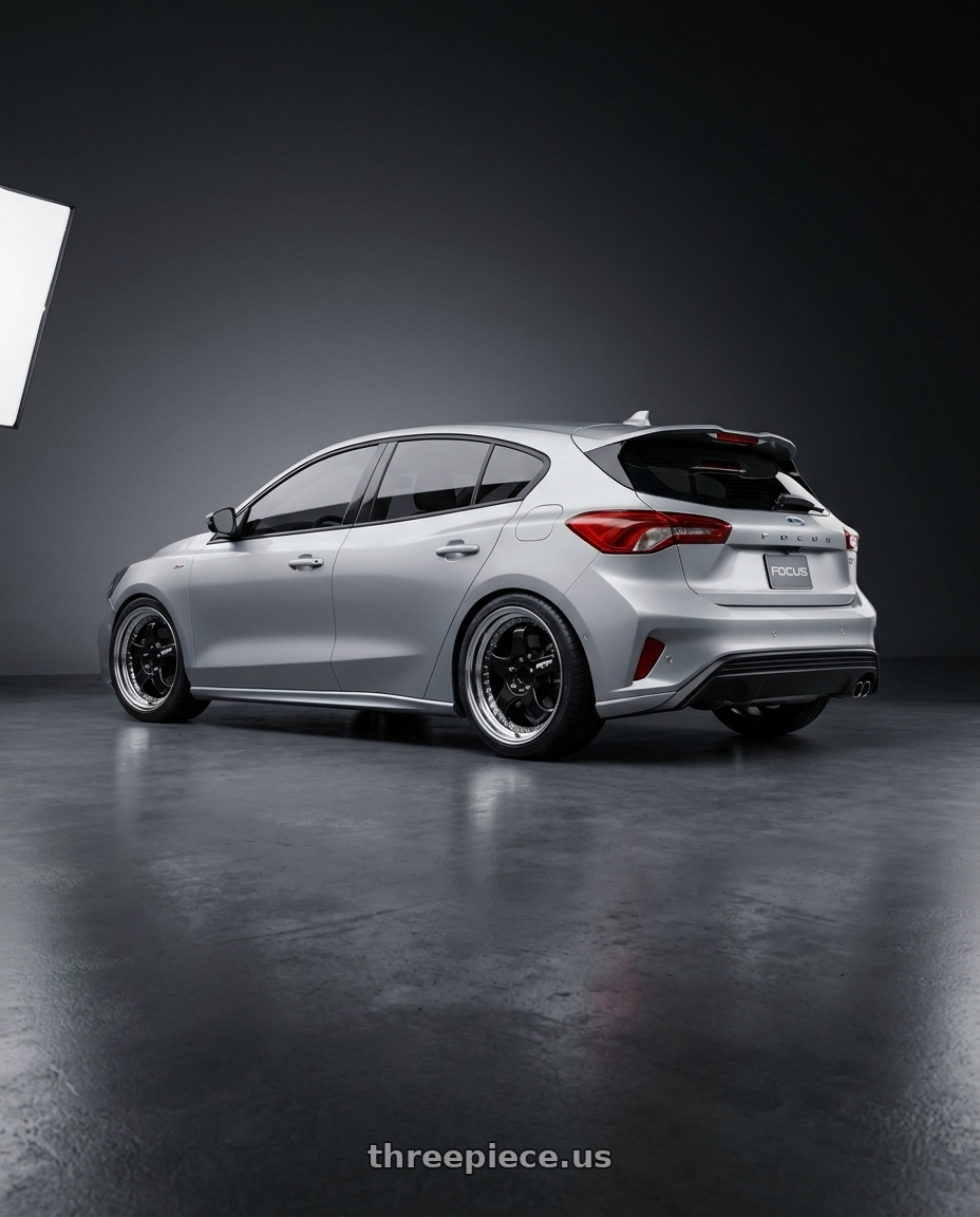 2023 focus st line  with Work Meister S1 3P 5x100 18x7+48 A Disk Black wheels rear three quarter view square tires