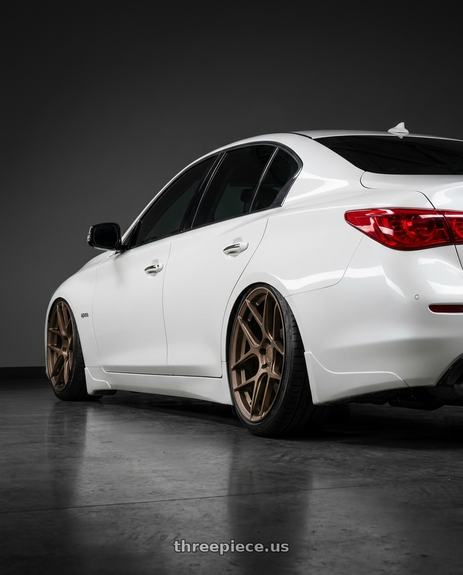 2020 Infiniti Q50 with Aodhan AFF2 5x114.3 20x9+32 Matte Bronze wheels rear three quarter view slight stretch tires