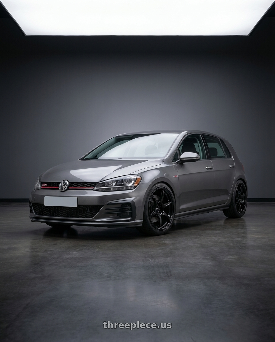 2019 Volkswagen GTI MK7 with Advan RGIII 5x112 18x8+42 Gloss Black wheels front three quarter view lowered stance