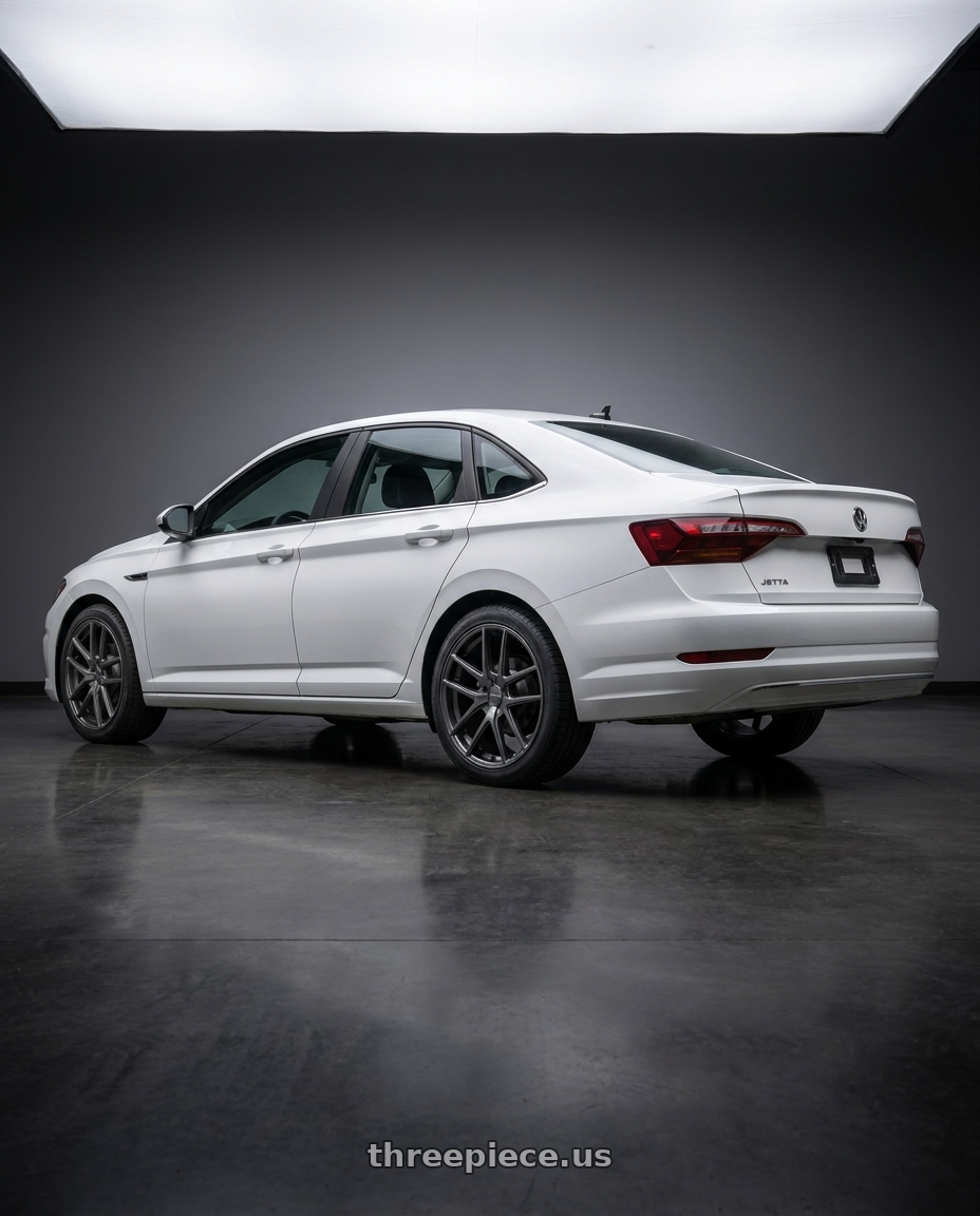 2019 Volkswagen Jetta Sel with TOUREN TR60 3260 5x110/5x115 20x8.5 +40 MATTE GUNMETAL wheels rear three quarter view square tires