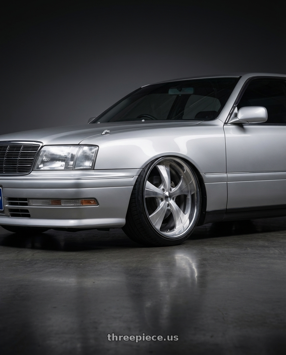 1997 Toyota Crown royal saloon silver  with Strada Street Classics Old Skool 5x127 24x10 +15 Brushed Face Silver Milled SS Lip wheels
