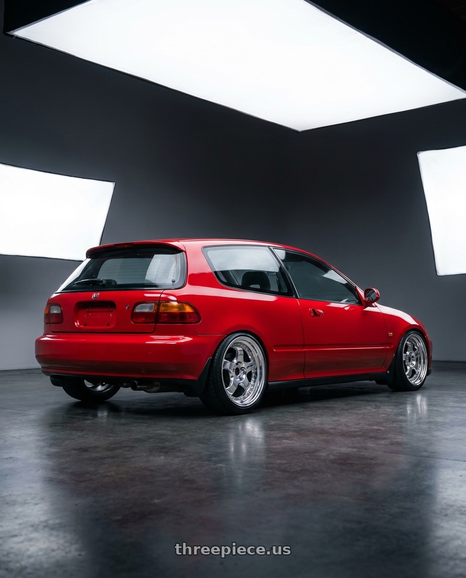 1995 honda eg6 with Work Meister S1 3P wheels rear three quarter view slight stretch tires