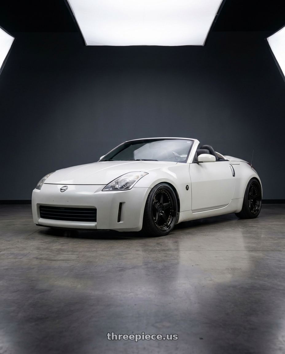 2004 nissan 350z touring with Aodhan DS05 5x114.3 18x9.5+30 Gloss Black W /Gold Rivets wheels