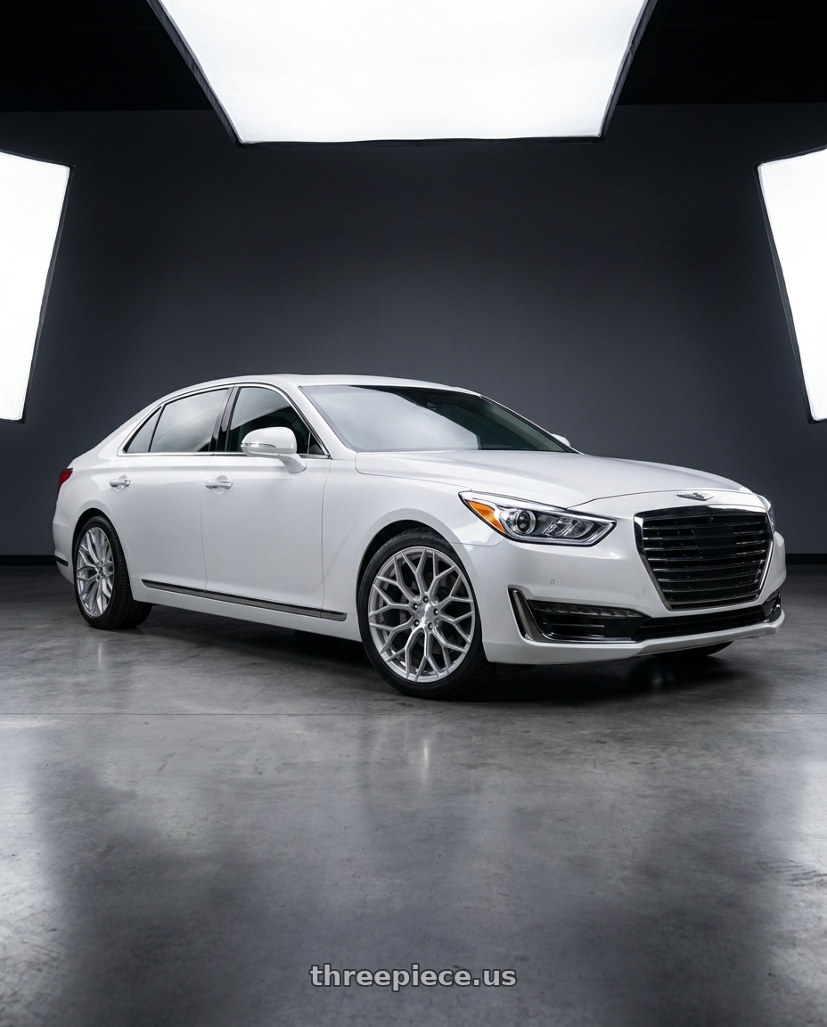 2018 genesis g90 ultimate with DOLCE PERFORMANCE PISTA 5x114.3 20x8.5 +38 Gloss Silver Machined Face wheels