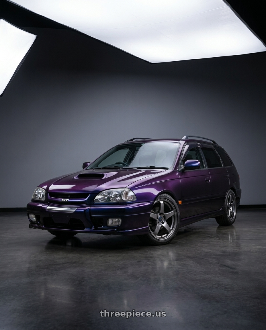 1997 Toyota Caldina with Enkei PF05 5x100 18x8.5+45 Dark Silver wheels