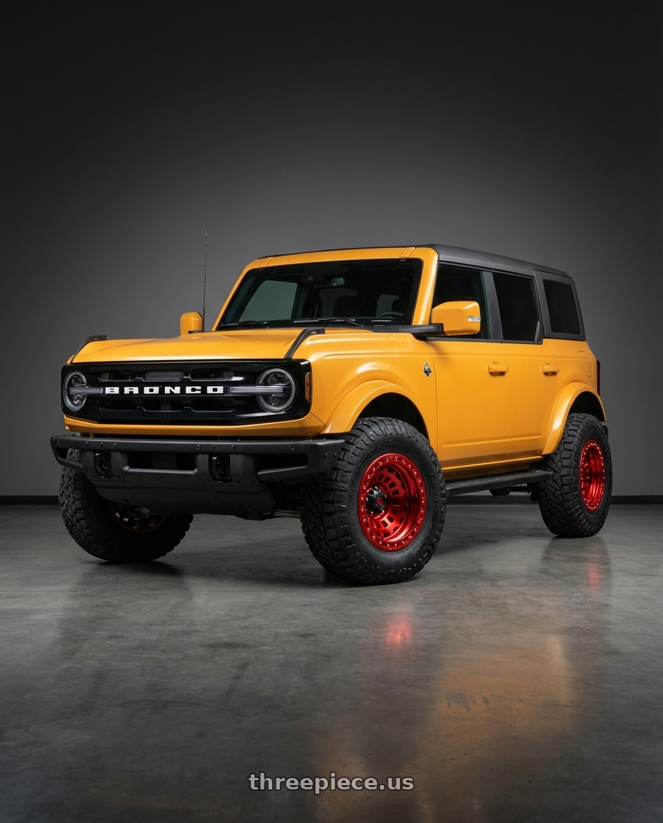 2024 Ford Bronco with Fuel 1PC D100 ZEPHYR BEADLOCK 6X139.7 17X9 -15 CANDY RED wheels