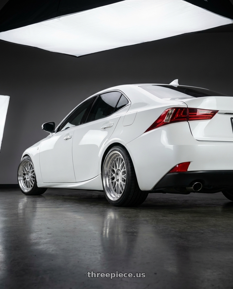 2016 LEXUS IS with Aodhan AH02 5x114.3 19x9.5+22 Silver w/ Machined Lip wheels rear three quarter view square tires
