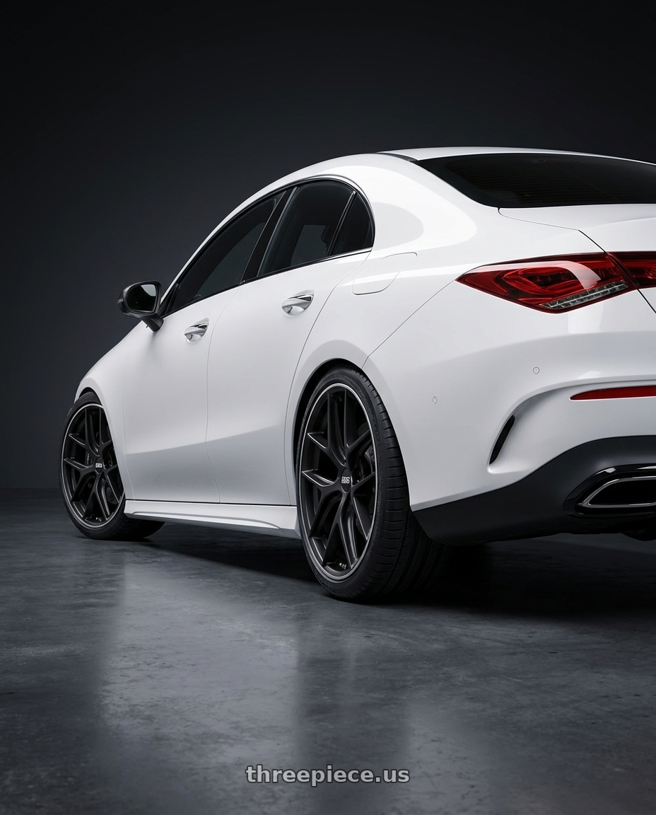 2023 Mercedes-Benz CLA C118 with BBS CC-R 5x112 19x8.5+30 Satin Black wheels rear three quarter view square tires
