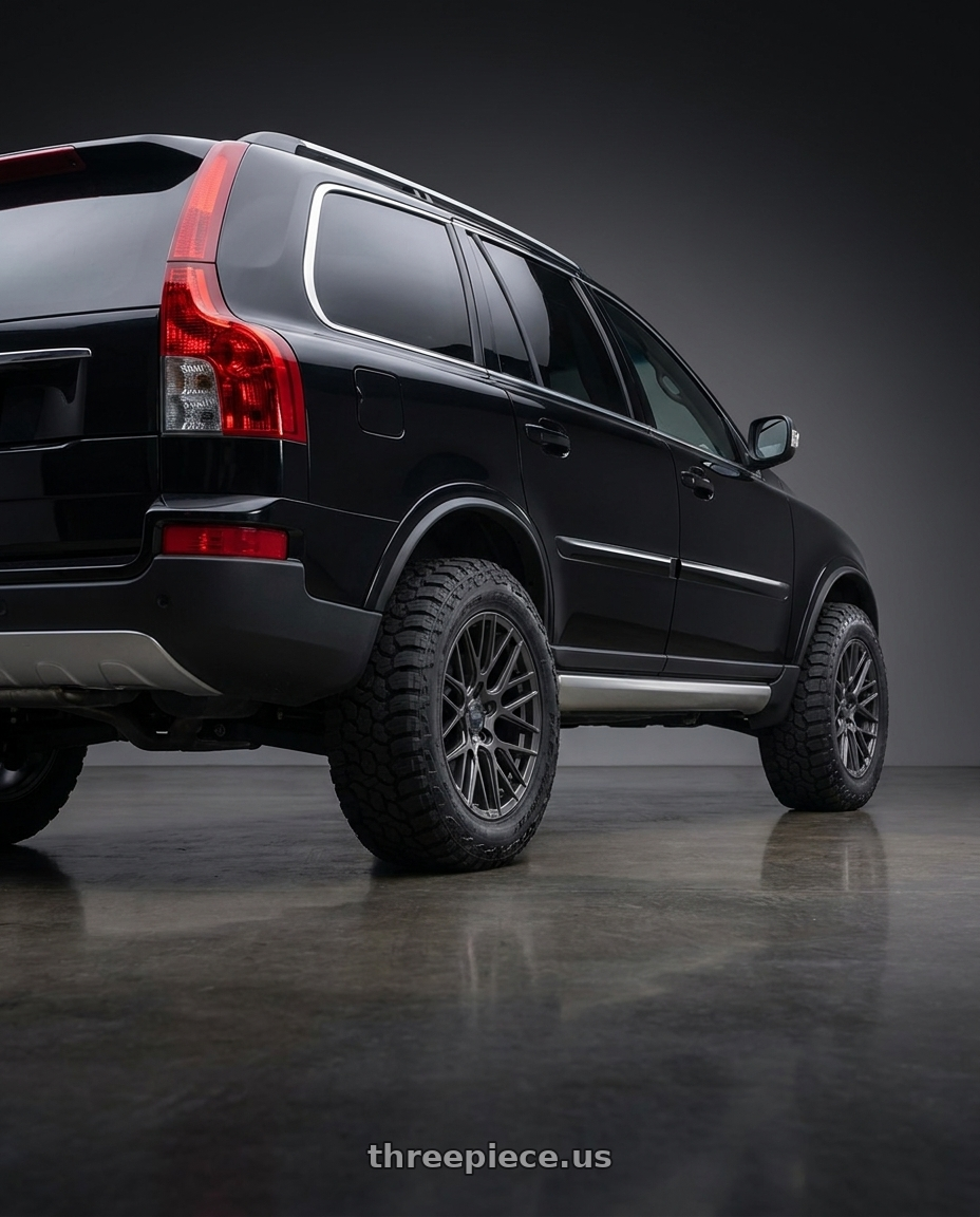 2008 Volvo XC90 with ESR Wheels FORGETECH SERIES RF11 5x108 20x9 +35 Matte Graphite wheels rear three quarter view meaty tires