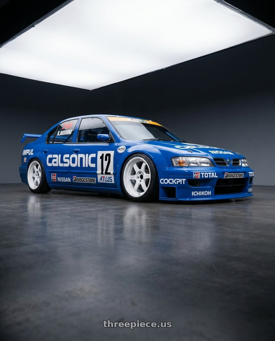 1997 Nissan primera with Volk Racing TE37V 10th Anniv 5x114.3 18x9.5+0 Dash White wheels