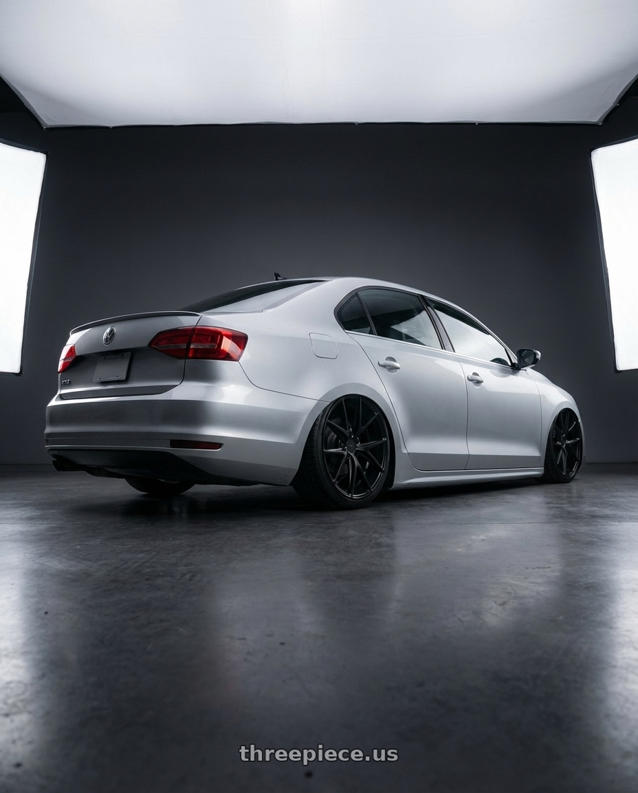 2016 Volkswagen Jetta GLI MK6 with Niche 1PC M117 MISANO 5X112 18X8 +30 MATTE BLACK wheels rear three quarter view slight stretch tires