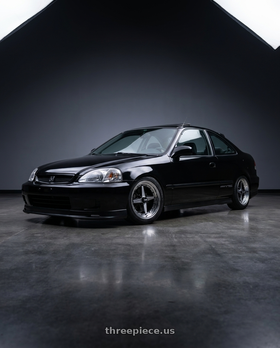 1996 Honda civic ex with Equip 01 Black Polish 4x100 15x6 +7 wheels