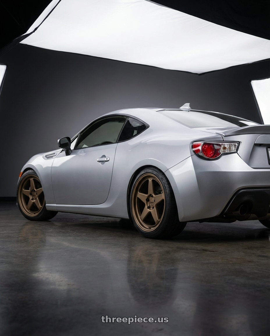 2015 Subaru BRZ  with KATANA RACING KR03 5x100 18x8 +40 Matte Bronze wheels rear three quarter view slight stretch tires