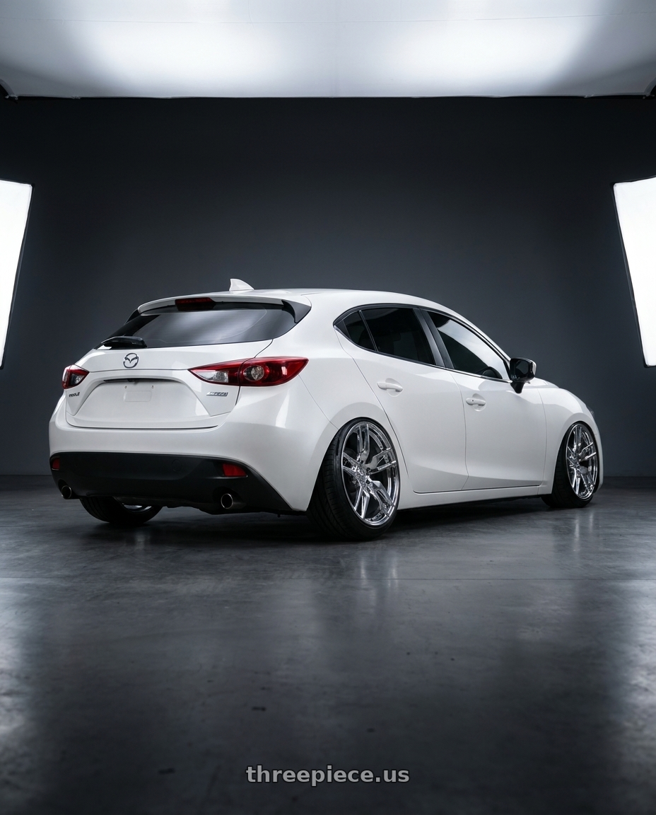 2016 Mazda3 白色 with American Racing Forged 100 5x120.65 20x12 +59 POLISHED wheels rear three quarter view square tires