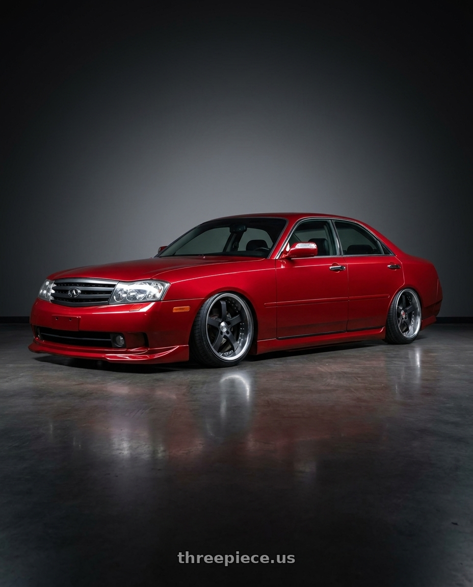 2004 Infiniti M45 with Work Equip E05 5x108 19x11.5+21 o disk Black Anodized wheels
