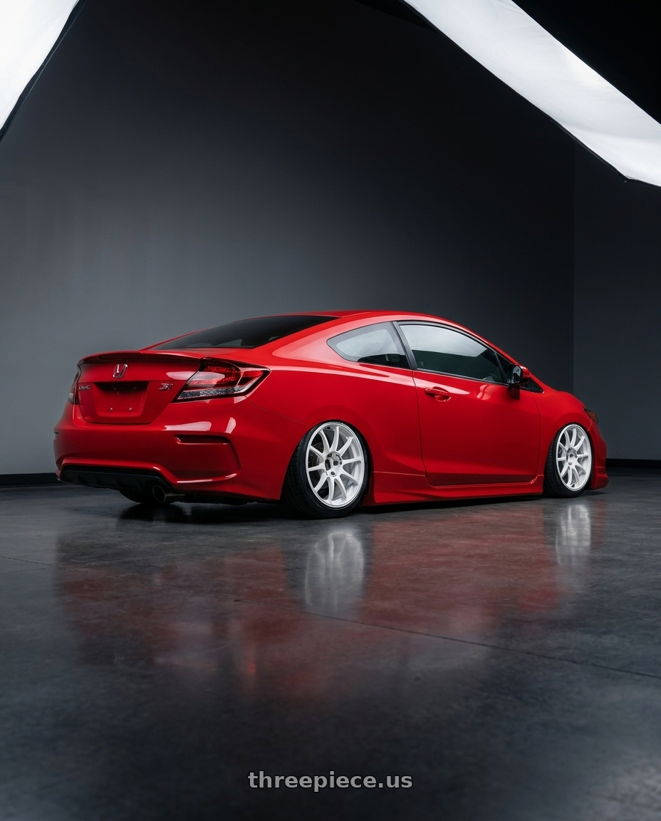 2011 Honda Civic Si with Advan RCIII 5x114.3 18x8.5+38 White wheels rear three quarter view slight stretch tires