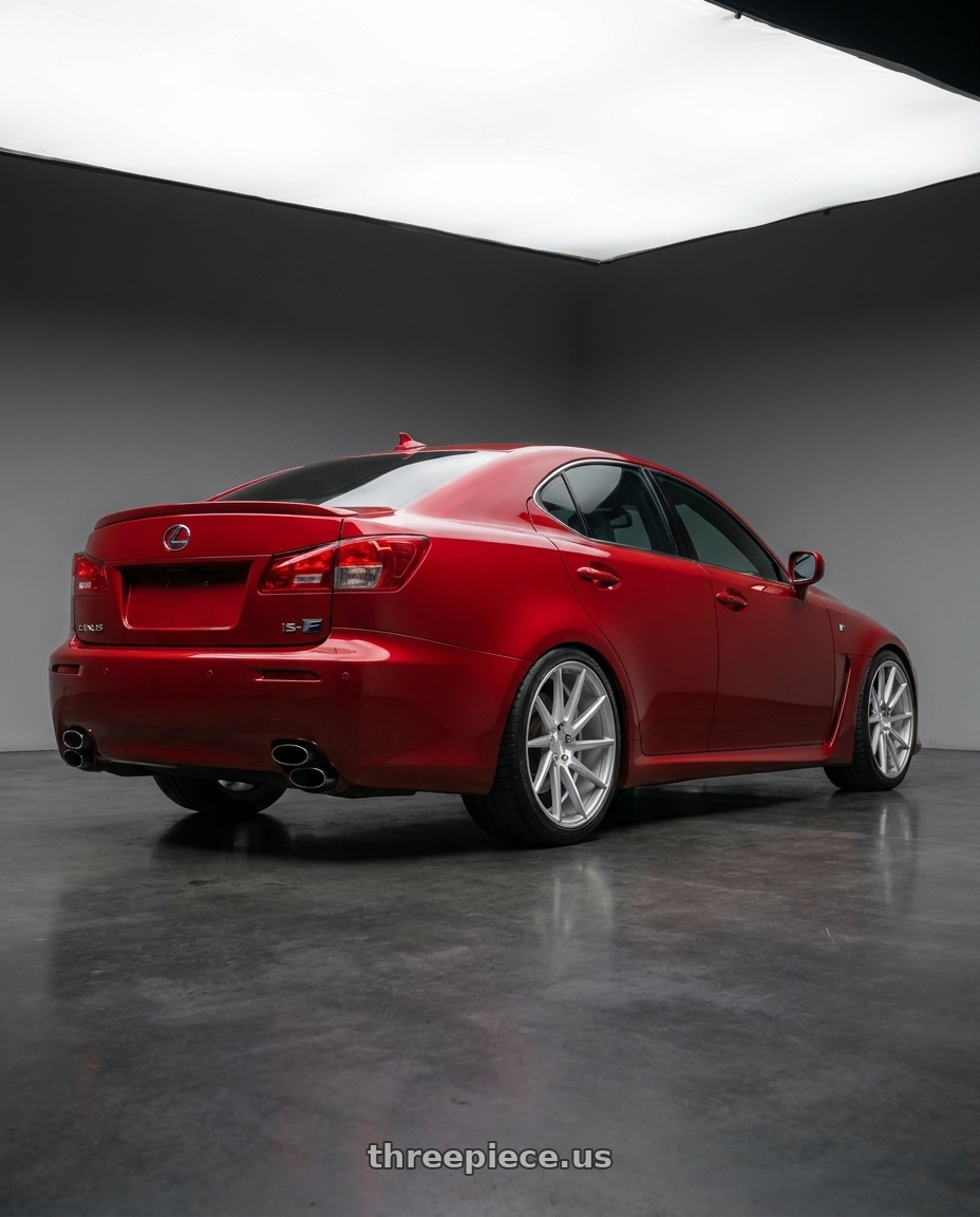 2012 Lexus IS-F with Niche 1PC M112 SURGE 5X114.3 19X8.5 +35 GLOSS SILVER MACHINED wheels rear three quarter view square tires