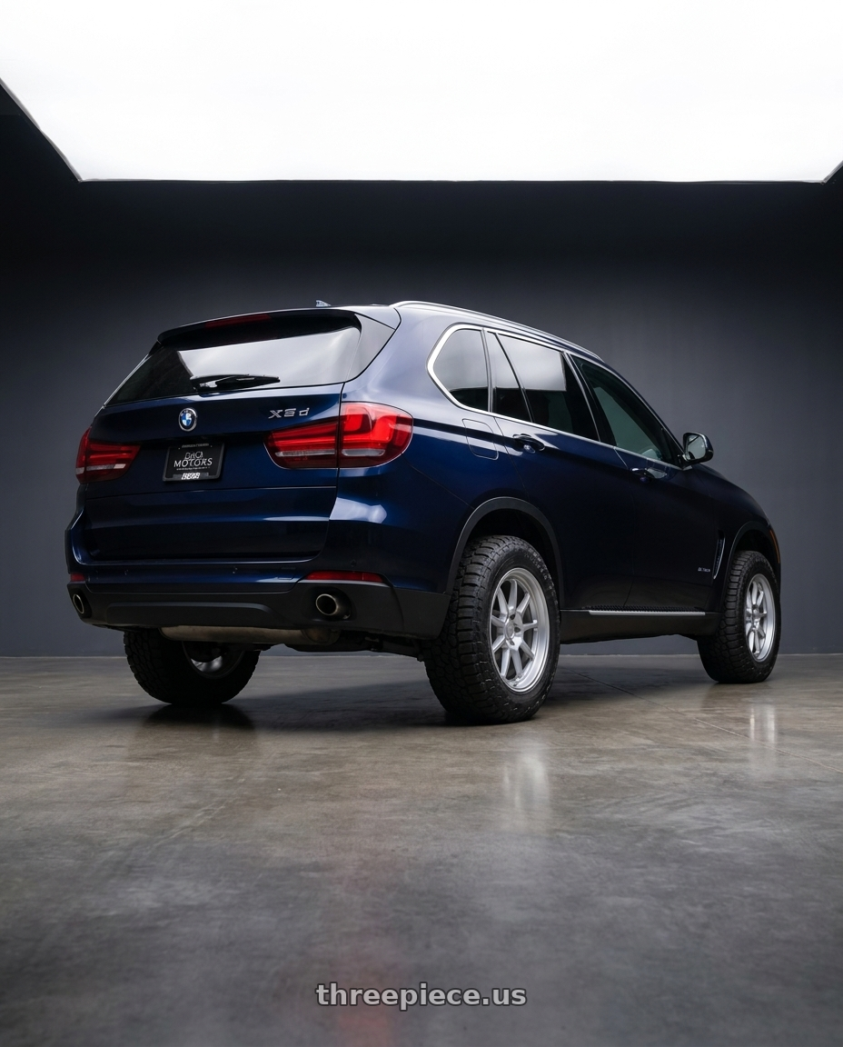 2015 BMW x5 xDrive35d imperial with Motegi MR135 5X120 18X8.5 +35 HYPER SILVER wheels rear three quarter view meaty tires