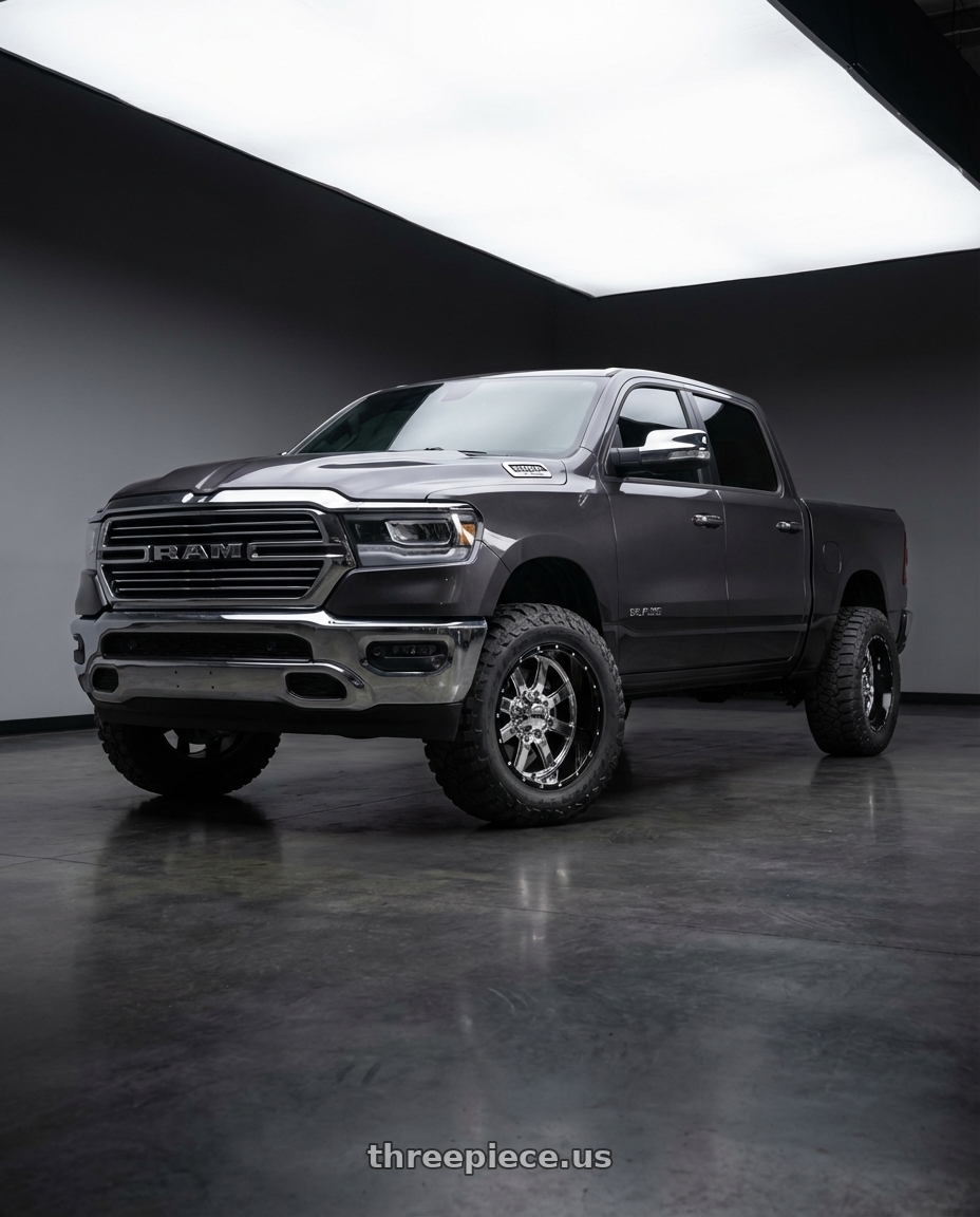 2024 Ram 1500 with Moto Metal MO200 6X139.7 22X10 -18 CHROME CENTER GLOSS BLACK MILLED LIP wheels