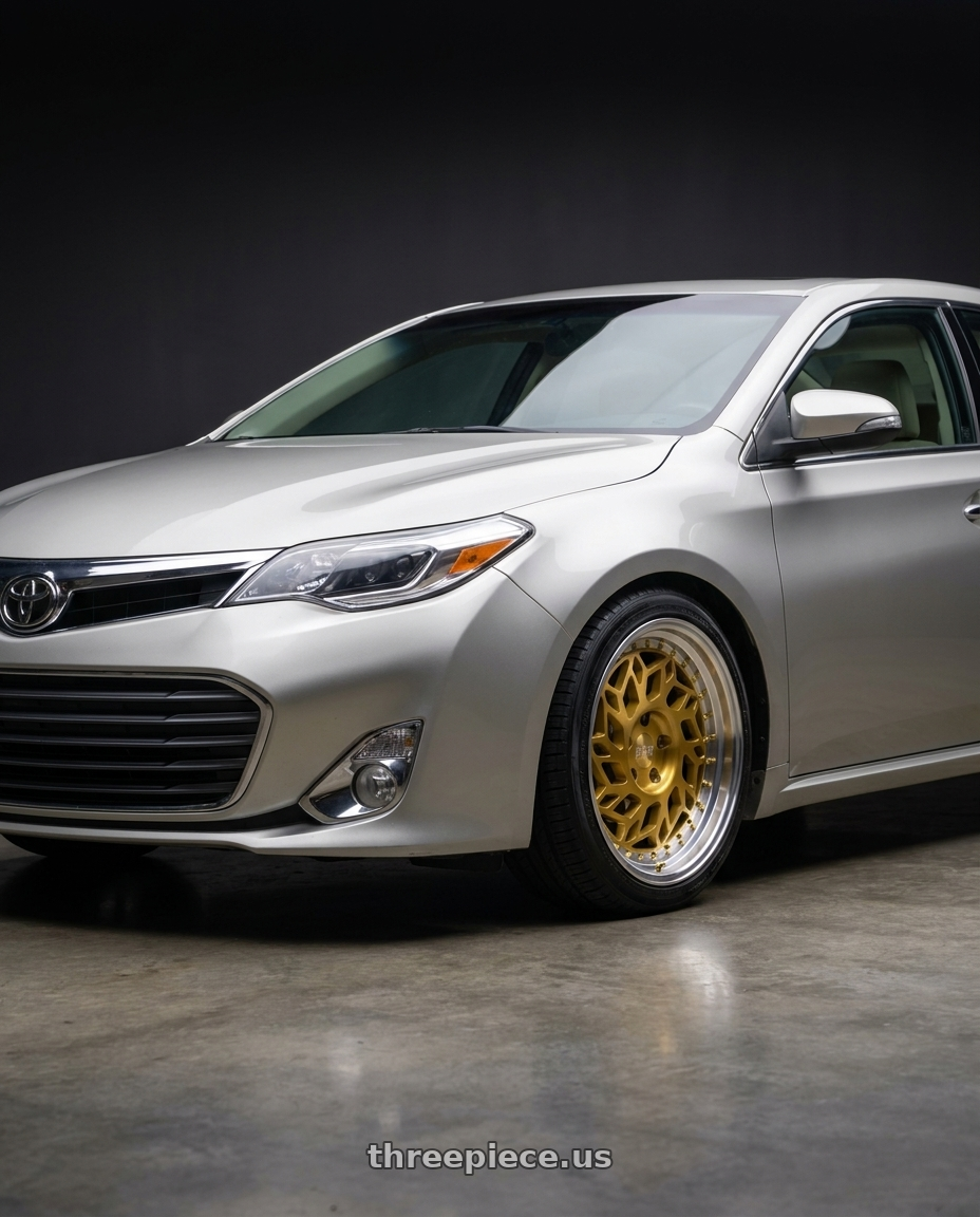 2013 toyota avalon with F1R R32 5x114.3 18x8.5 +33 Brushed Gold/Polish Lip wheels