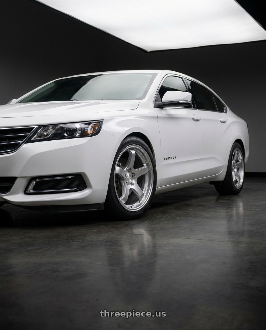 2020 Chevrolet Impala LT with KATANA RACING HR05 5x120 18x8.5 +35 Hyper Silver wheels front three quarter view stock stance