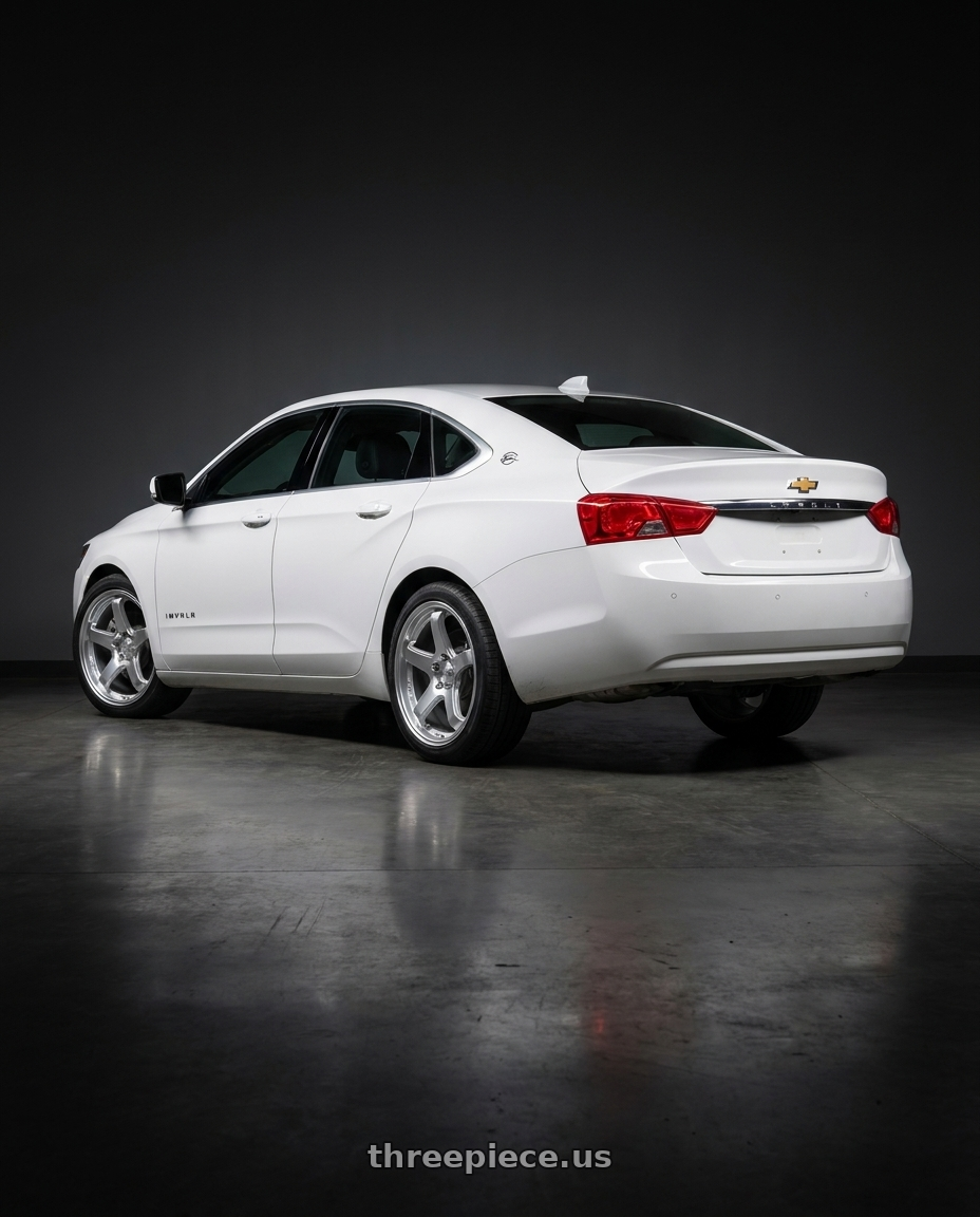 2020 Chevrolet Impala LT with KATANA RACING HR05 5x120 18x8.5 +35 Hyper Silver wheels rear three quarter view square tires