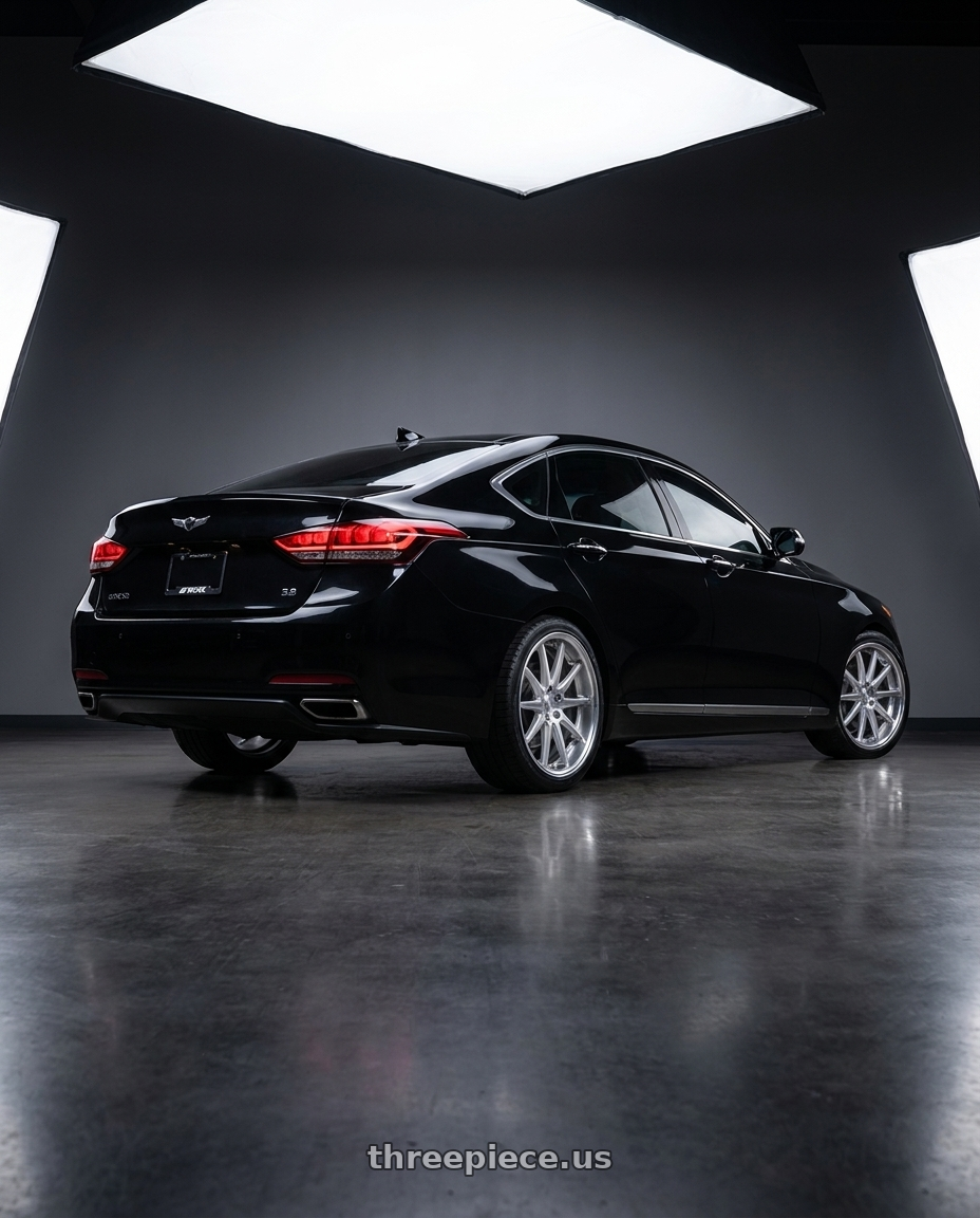 2016 hyundai genesis 3 8 with Work Gnosis Cv201 5x114.3 19x8.5+38 A Disk Brush Silver Clear wheels rear three quarter view square tires