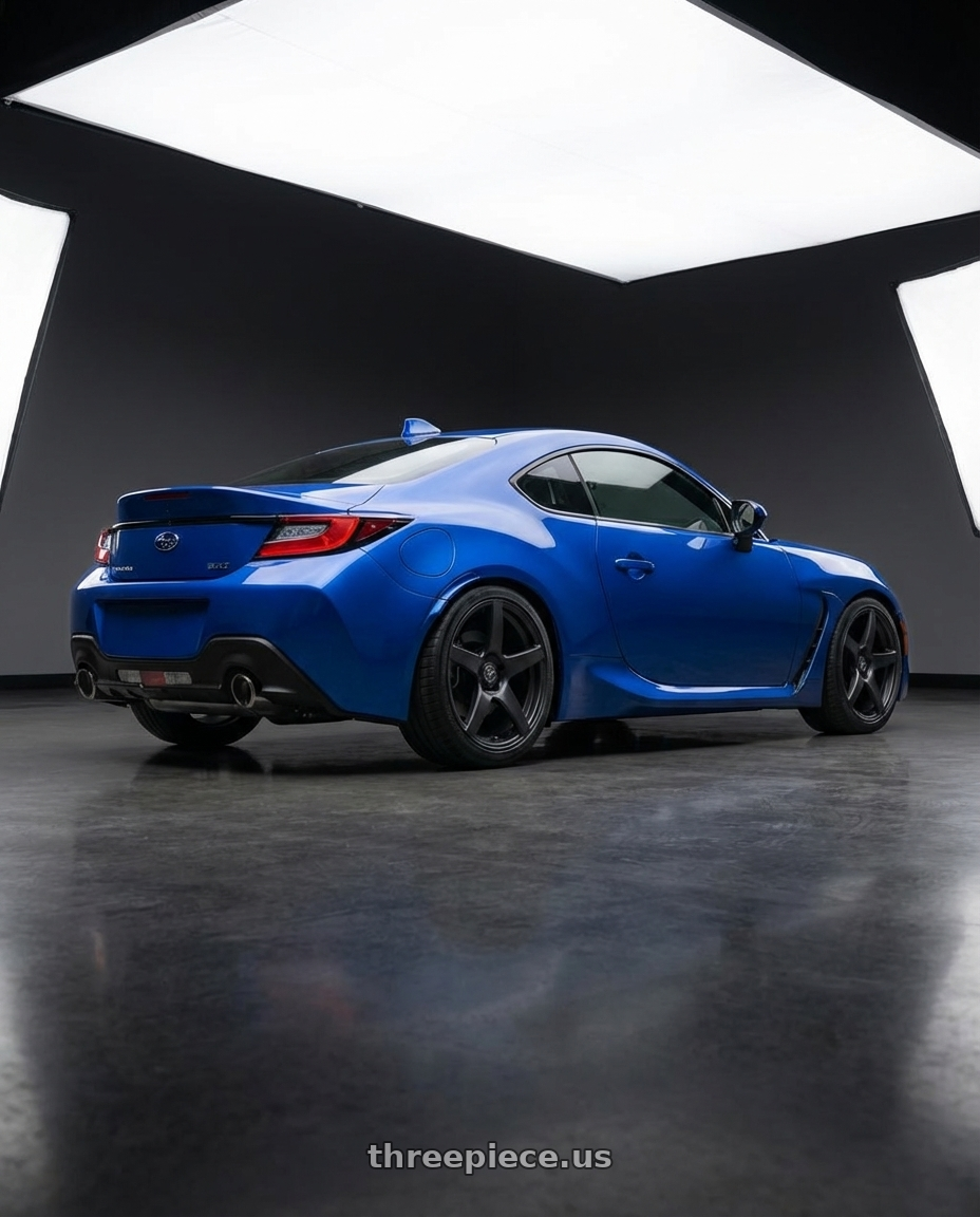 2024 Subaru BRZ with Forgestar CF5 5x114.3 18x9 +35 Satin Black wheels rear three quarter view square tires