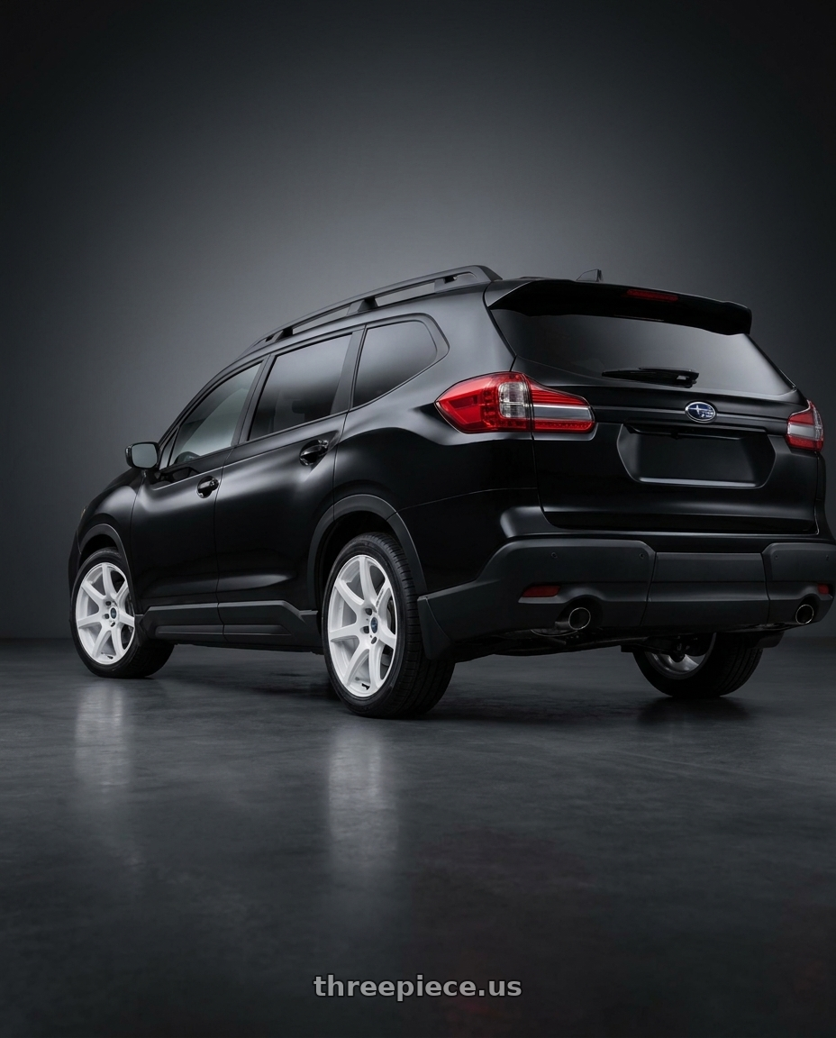 2025 Subaru Ascent Black with Work Emotion T7R wheels rear three quarter view square tires