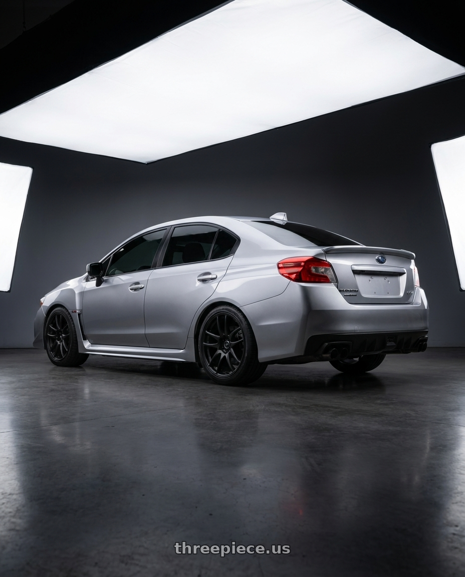 2018  SUBARU  WRX with Work Emotion Cr Kiwami 5x100 18x8.5 +47 Matte Black wheels rear three quarter view square tires