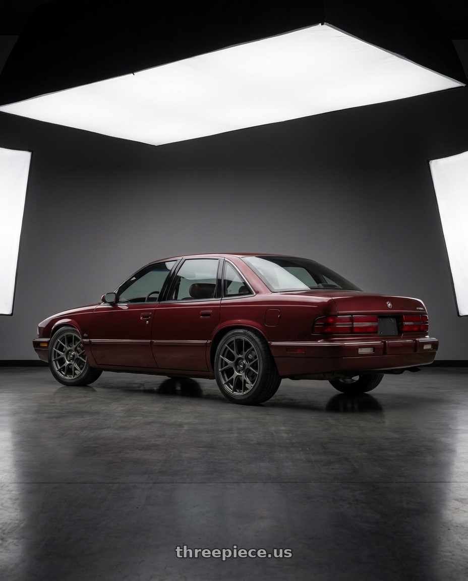1995 Buick Regal with Konig Ampliform 5x100 18x8.5+44 Dark Metallic Graphite wheels rear three quarter view square tires