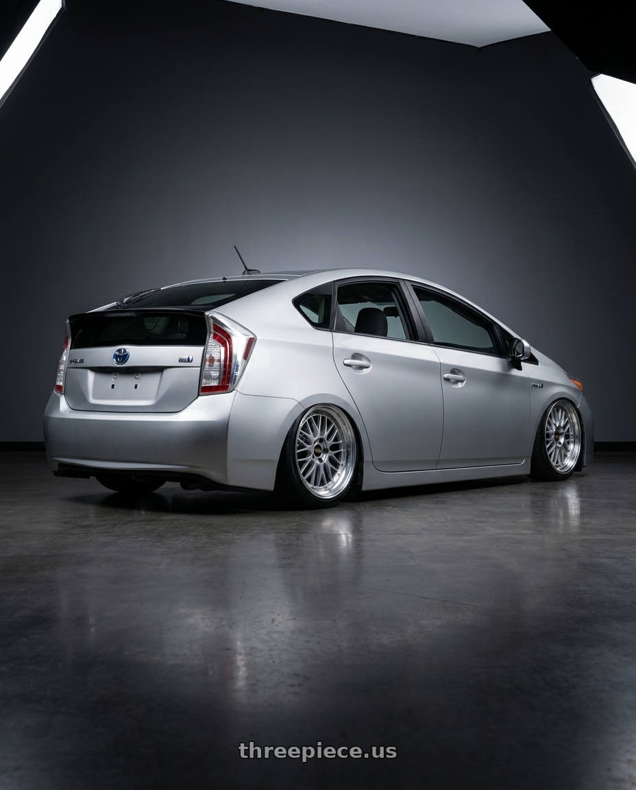 2010 Toyota prius3 with BBS LM 5x114.3 18x8.0+40 Diamond Silver wheels rear three quarter view slight stretch tires