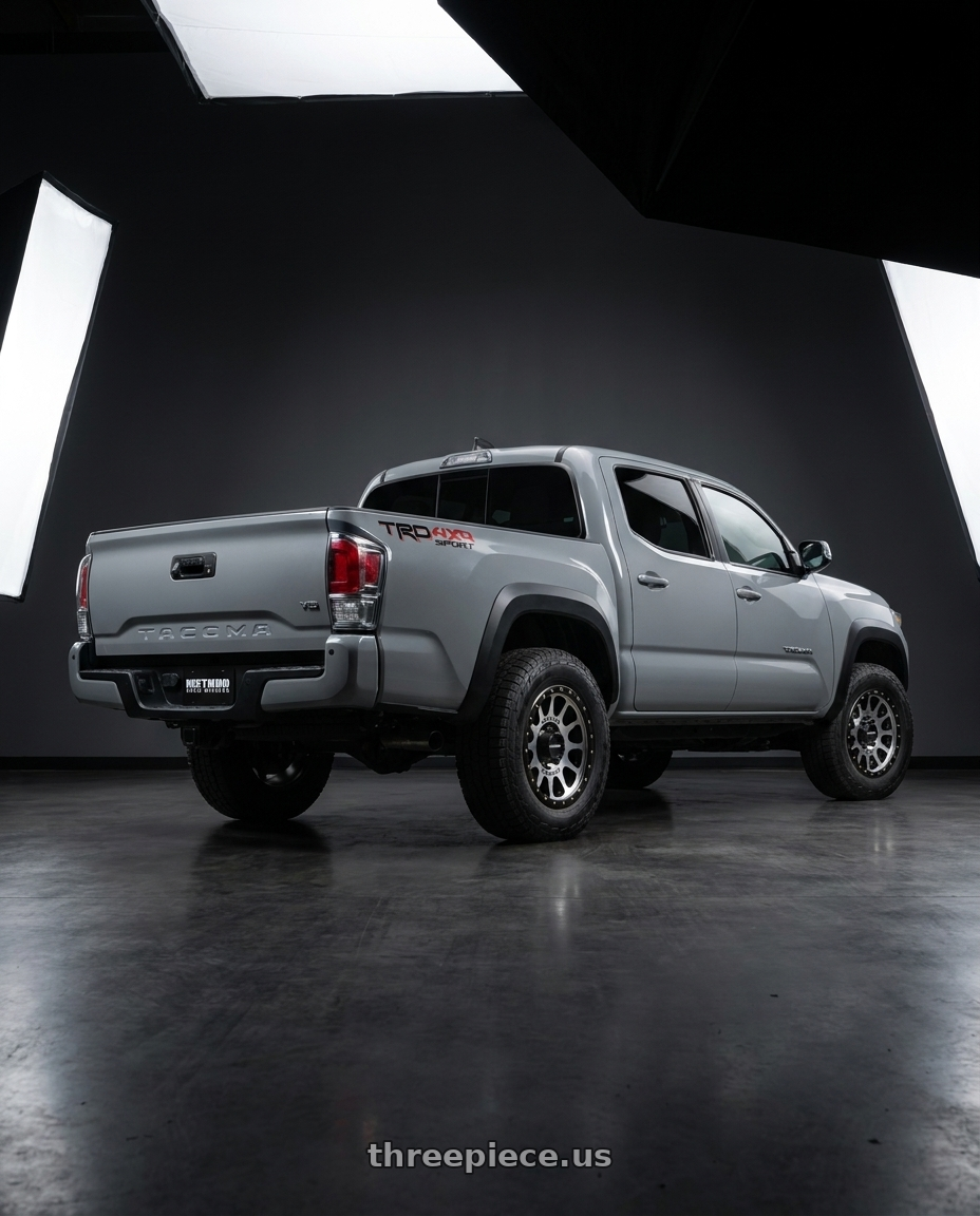2021 Toyota Tacoma TRD Sport with Method Race Wheels 305MB NV 6x139.7 17x8.5 +0 MACHINED - MATTE BLACK LIP wheels rear three quarter view square tires