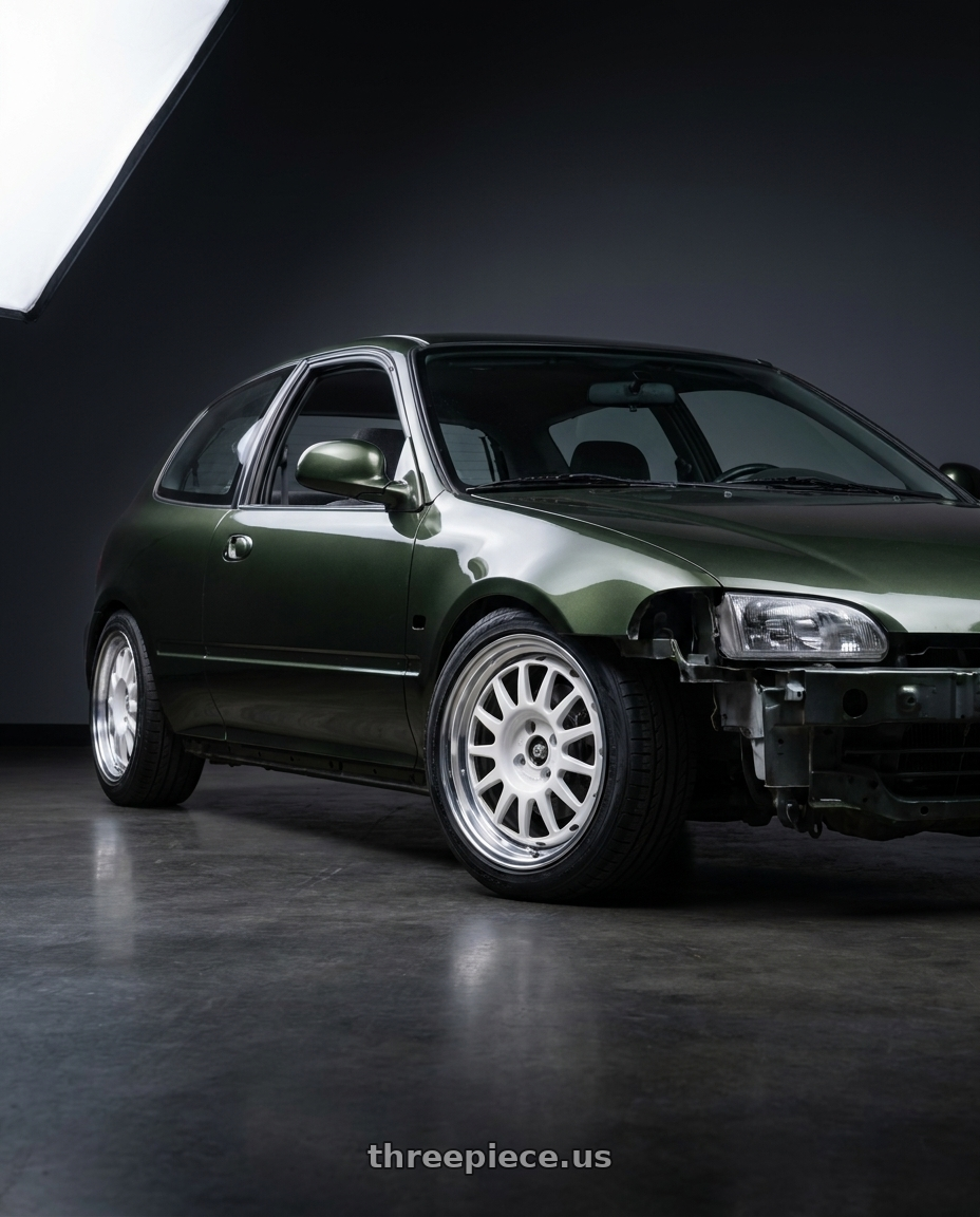 1995 honda civic dx hatchback nori green metalic with WedsSport Racing 2-Piece 4x100 15x7.0+37 White wheels